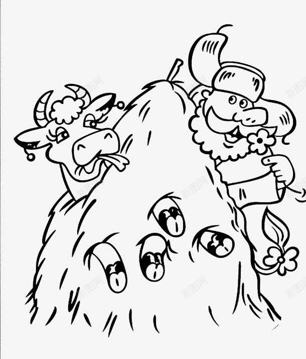 牛吃草png免抠素材_88icon https://88icon.com 卡通 手绘 牛吃草 线条 黑色
