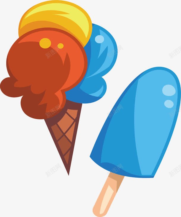 三色球冰激凌png免抠素材_88icon https://88icon.com 三球冰激凌 彩色冰激凌 矢量素材 蓝色冰棒 雪糕