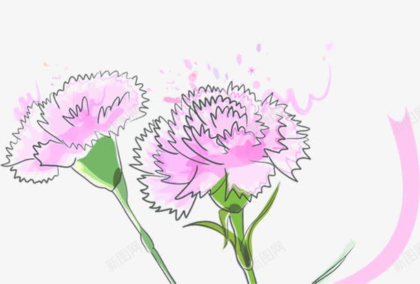 粉色手绘线条康乃馨花朵png免抠素材_88icon https://88icon.com 康乃馨 粉色 线条 花朵