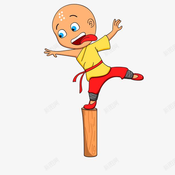 卡通手绘练习平衡力的和尚png免抠素材_88icon https://88icon.com 人物设计 卡通 和尚 手绘 木桩 练习平衡