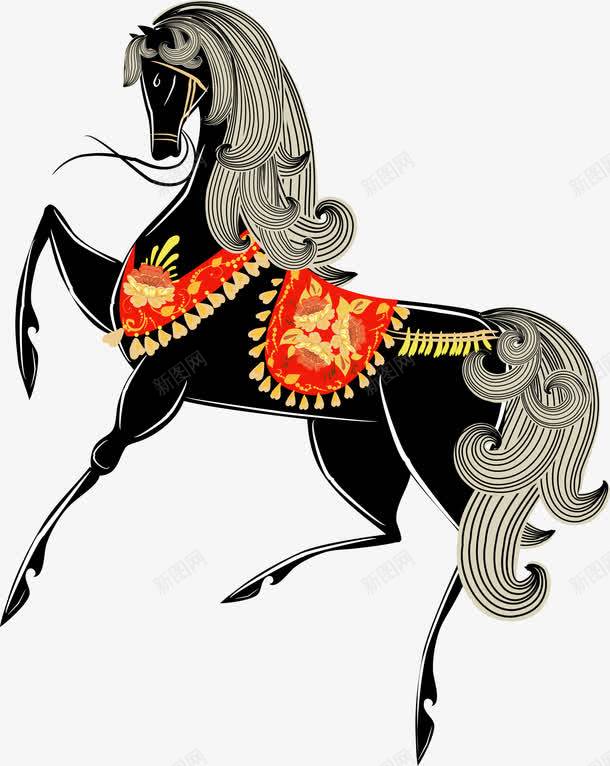 卡通黑色马匹png免抠素材_88icon https://88icon.com 免抠PNG 卡通 毛发 马匹 马蹄 马鞍 黑色