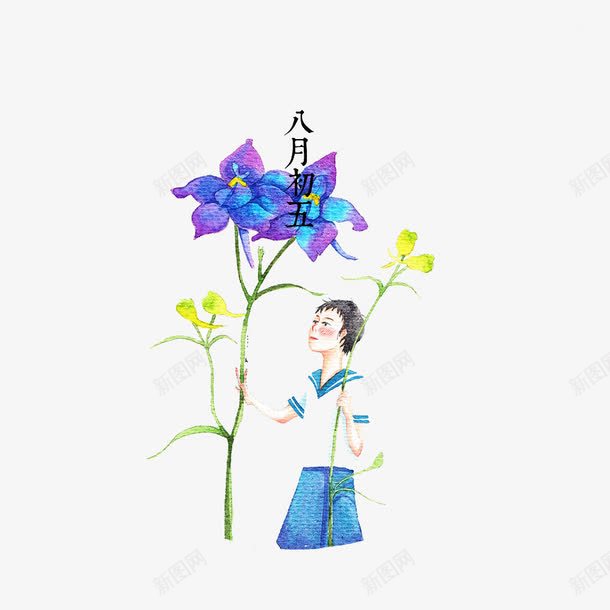拿着花的女孩png免抠素材_88icon https://88icon.com 女孩 紫色 花朵 裙子