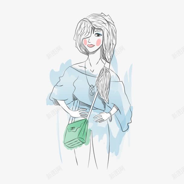 女孩png免抠素材_88icon https://88icon.com 时髦女孩 水彩简约风 露肩上衣