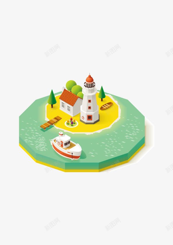 卡通图案灯塔小岛船png免抠素材_88icon https://88icon.com 卡通图案 小岛 灯塔 船