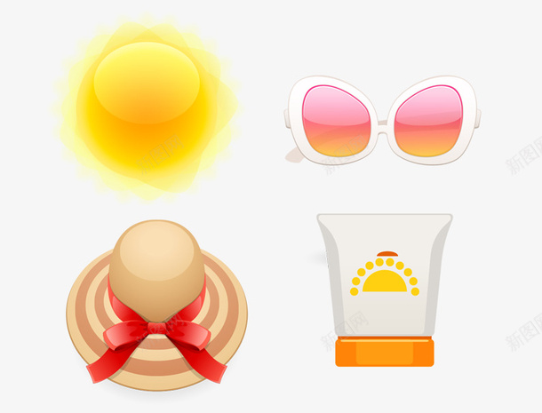卡通夏日psd免抠素材_88icon https://88icon.com 卡通 夏天 太阳 太阳镜 帽子 火热一夏 炎炎烈日 防晒霜