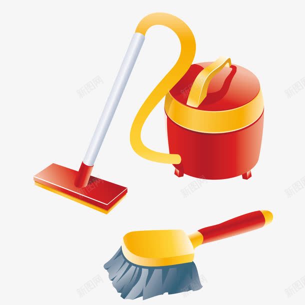 卡通可爱吸尘器与刷子png免抠素材_88icon https://88icon.com 刷子 卡通 可爱 吸尘器