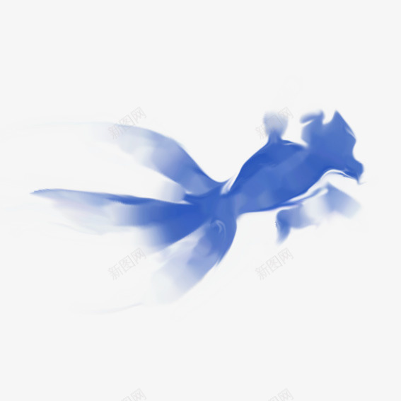 水墨画蓝金鱼png免抠素材_88icon https://88icon.com 水墨 水墨画 水墨金鱼 蓝金鱼