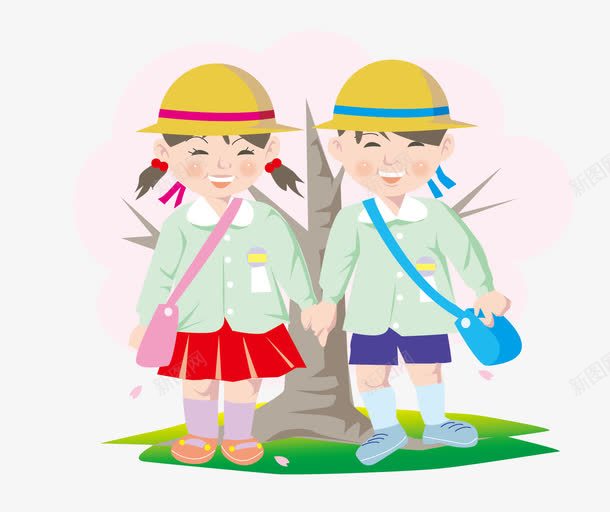 站在树下合照的小情侣png免抠素材_88icon https://88icon.com 卡通 情侣