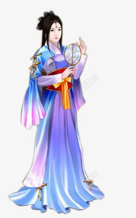 蓝衣长裙持扇女子彩绘png免抠素材_88icon https://88icon.com 女子 彩绘 持扇 蓝衣 长裙