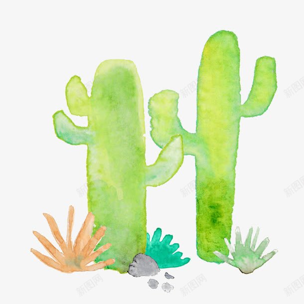 绿色仙人掌png免抠素材_88icon https://88icon.com 仙人掌 植物 水彩画 绿色