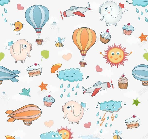 卡通飞机背景png免抠素材_88icon https://88icon.com 热气球 风景 鸟儿