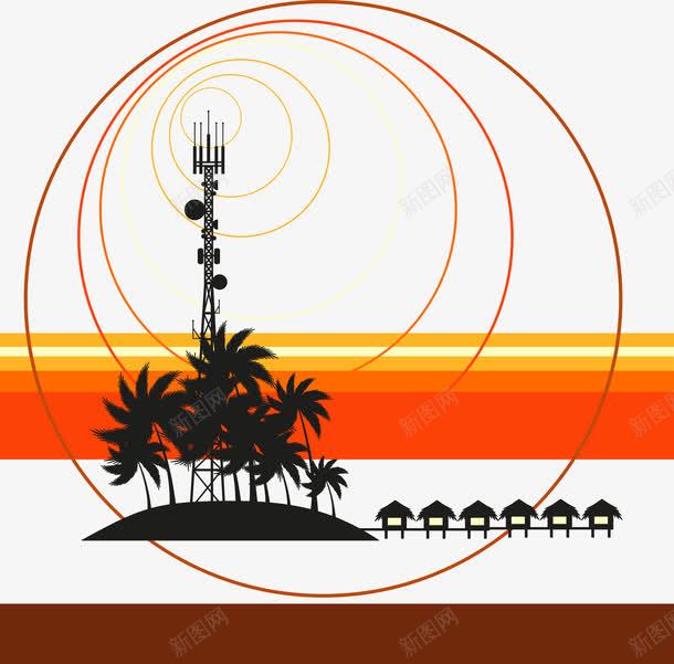 落日下的信号发射t塔矢量图eps免抠素材_88icon https://88icon.com 信号发射塔 橙红色 装饰 矢量图