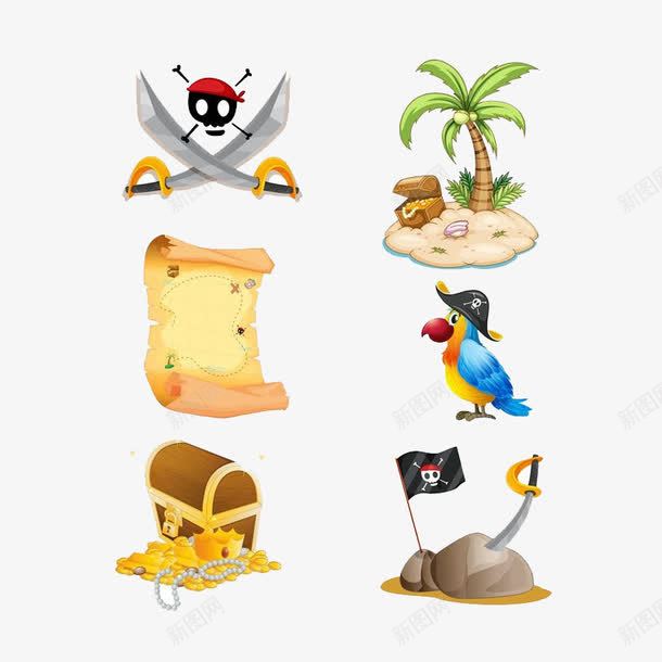 卡通片png免抠素材_88icon https://88icon.com 卡通动物 卡通设计 孤岛 宝藏 海盗 荒岛 鹦鹉