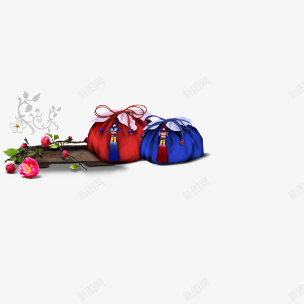 中国分荷包装饰psd免抠素材_88icon https://88icon.com 中国风 荷包 鲜花