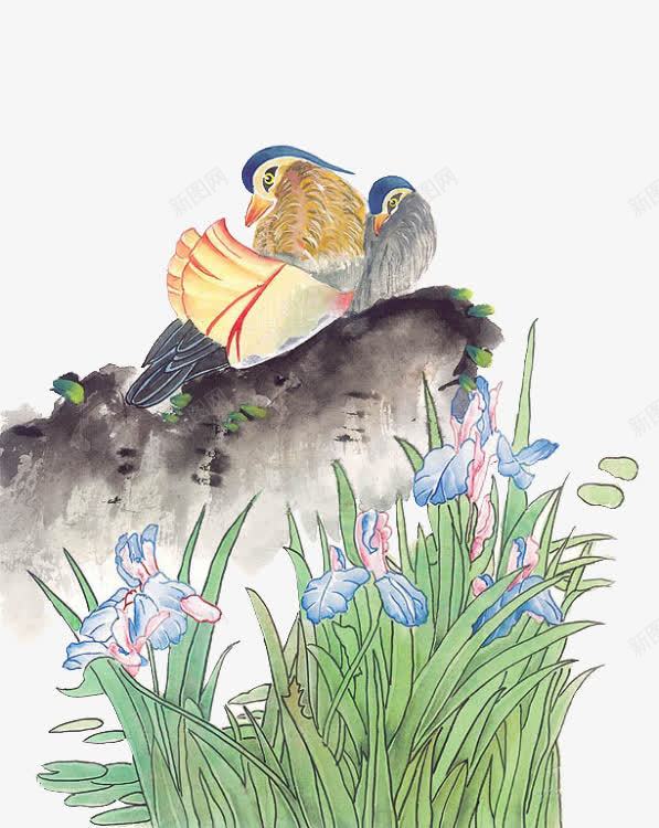 山石鸳鸯花丛png免抠素材_88icon https://88icon.com 山石 背景 花丛 鸳鸯
