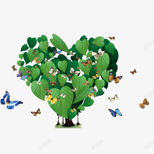 树叶组成的心形psd免抠素材_88icon https://88icon.com 心形 树叶 植物 蝴蝶