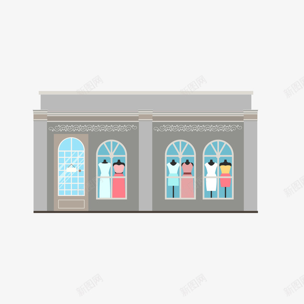 扁平化商铺png免抠素材_88icon https://88icon.com 卡通店面 商铺设计 服装商铺 灰色商铺