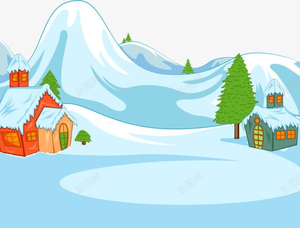 雪景小村png免抠素材_88icon https://88icon.com 卡通 小村 手绘 雪景