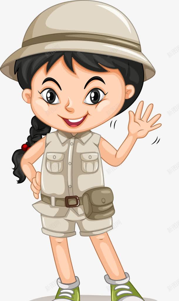 手绘打招呼的小女孩png免抠素材_88icon https://88icon.com 手绘 打招呼的小女孩 辫子