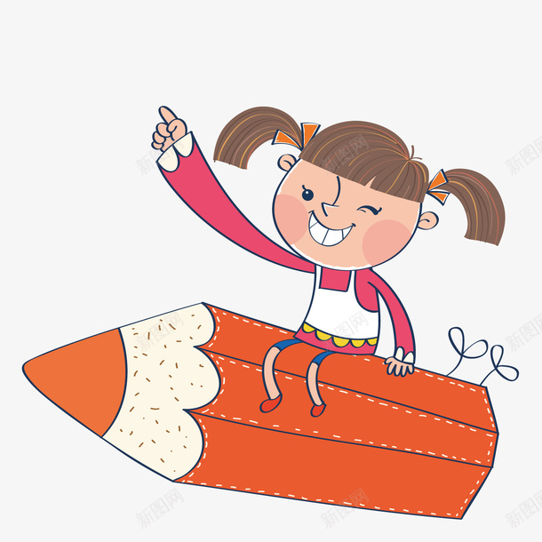 坐在铅笔上的女孩矢量图ai免抠素材_88icon https://88icon.com 女孩 指向 铅笔 矢量图