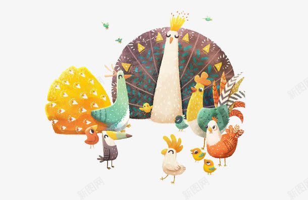卡通花孔雀png免抠素材_88icon https://88icon.com 小鸡 开屏 美丽 花孔雀