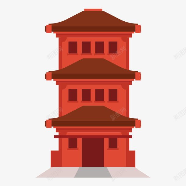 三层楼古典建筑psd免抠素材_88icon https://88icon.com 三层 城楼 建筑 红色