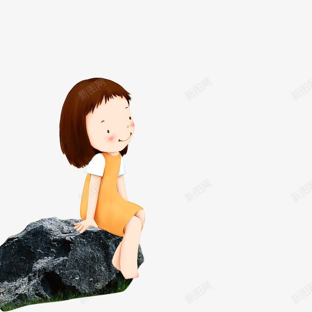 坐在岩石上的小女孩psd免抠素材_88icon https://88icon.com 儿童 卡通 女孩