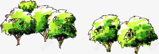 手绘绿色树林植物png免抠素材_88icon https://88icon.com 树林 植物 绿色