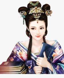蓝衣读书的小姐古风手绘png免抠素材_88icon https://88icon.com 古风 小姐 读书