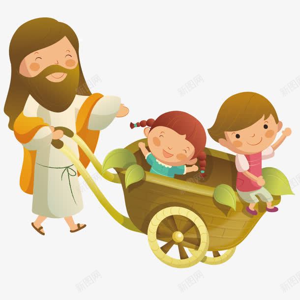 推着小孩去玩png免抠素材_88icon https://88icon.com 卡通 小孩 手绘 插画 玩耍
