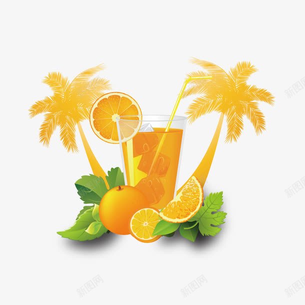 椰子树和橘子汁矢量图ai免抠素材_88icon https://88icon.com 椰子树 橘子 橘子汁 矢量图