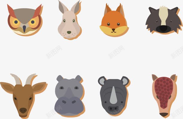 卡通动物png免抠素材_88icon https://88icon.com 兔子 动物 动物头 卡通 山羊 河马 猫头鹰