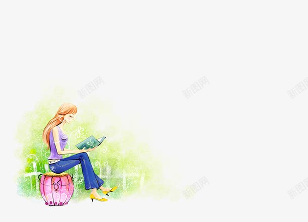 手绘读书女郎psd免抠素材_88icon https://88icon.com 女郎 手绘 时尚 美女 读书