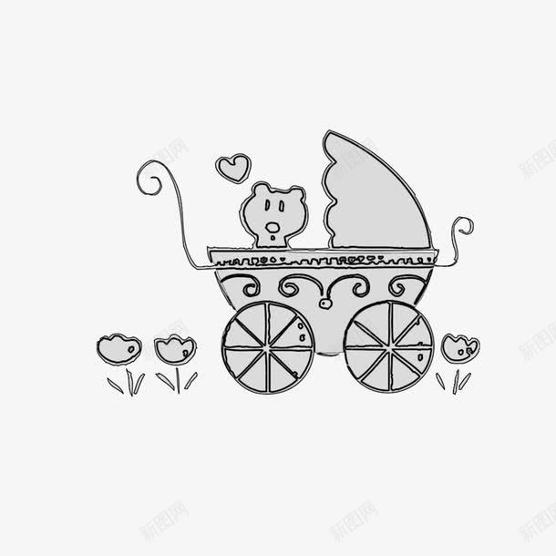 简笔画婴儿推车png免抠素材_88icon https://88icon.com 可爱 婴儿推车 熊 简笔画 花