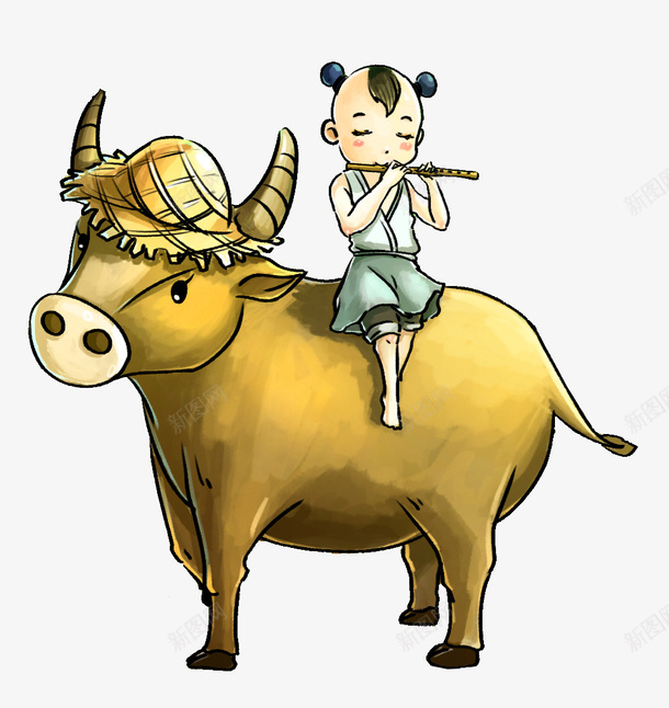 手绘水彩插图清明节吹笛子的牧童png免抠素材_88icon https://88icon.com 可爱插画 吹笛子 手绘 水彩插图 清明节 牧童