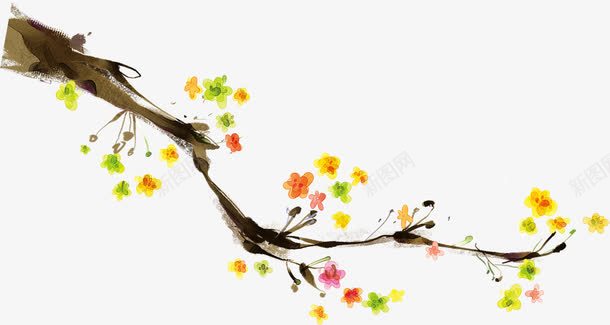 中秋节手绘彩色花朵树干png免抠素材_88icon https://88icon.com 中秋节 彩色 树干 花朵