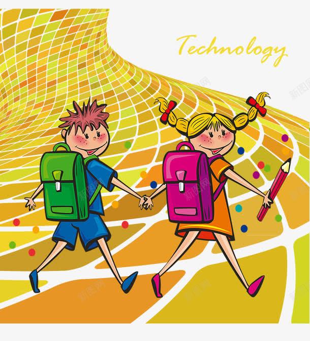 卡通背书包的小孩png免抠素材_88icon https://88icon.com 上学 上学手绘画 背书包的学生