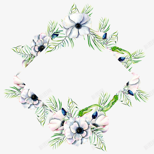 手绘清新花框png免抠素材_88icon https://88icon.com 手绘花卉 手绘花框 植物花卉 相框 花边 装饰框
