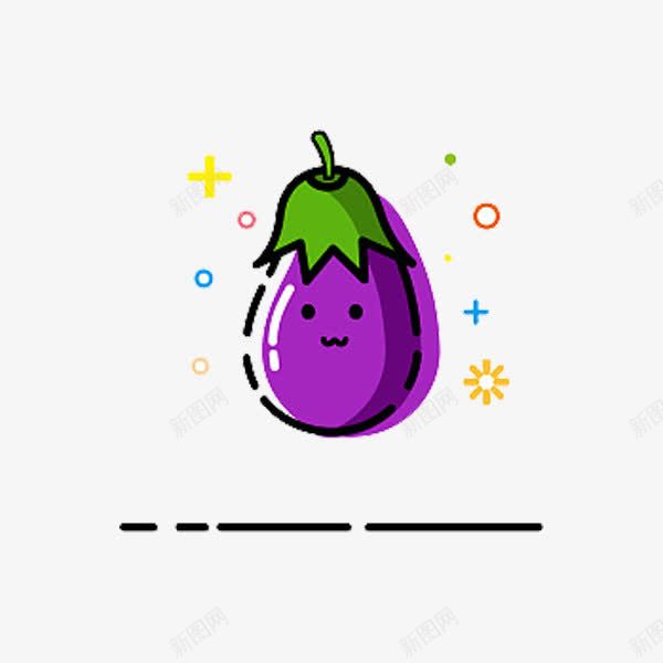 紫色茄子png免抠素材_88icon https://88icon.com 可爱 圈圈 手绘 紫色 绿色根茎 茄子 金色装饰