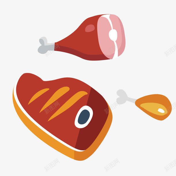 肉类美食矢量图eps免抠素材_88icon https://88icon.com 大腿肉 牛排 矢量肉类美食 鸡腿 矢量图