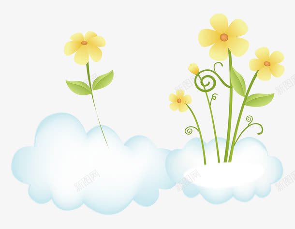 长在云上的花png免抠素材_88icon https://88icon.com 幼儿园装饰 花儿 黄色