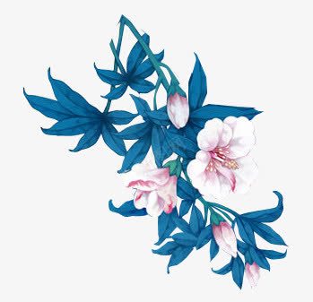 手绘蓝叶子白花png免抠素材_88icon https://88icon.com 叶子 手绘 白花