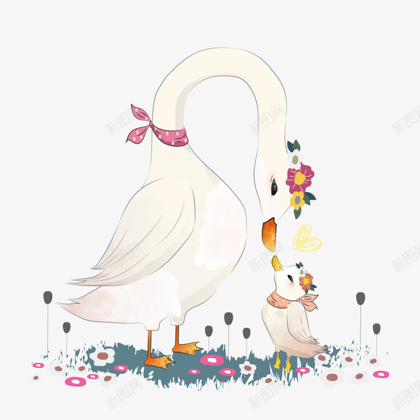 手绘天鹅动物png免抠素材_88icon https://88icon.com 卡通天鹅 手绘动物 背景装饰 花卉植物