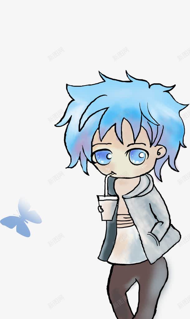 手绘卡通蓝色小孩漫画png免抠素材_88icon https://88icon.com 卡通 小孩 漫画 蓝色