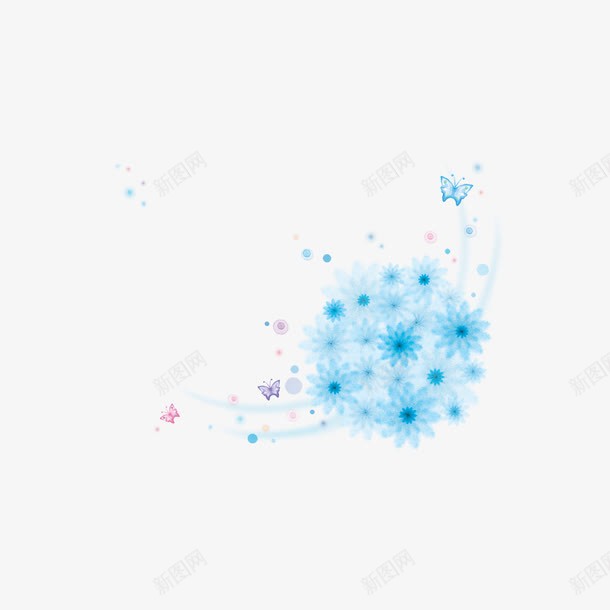 花球psd免抠素材_88icon https://88icon.com 小花 花球 蒲公英 蓝色 蝴蝶