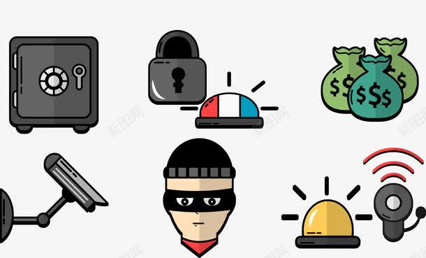 卡通犯罪png免抠素材_88icon https://88icon.com 保险箱 摄像 犯人 蒙面 警报 钱袋