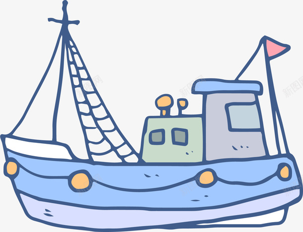蓝色海洋手绘轮船png免抠素材_88icon https://88icon.com 手绘轮船 海上轮船 游轮 画画 绘画 蓝色海洋