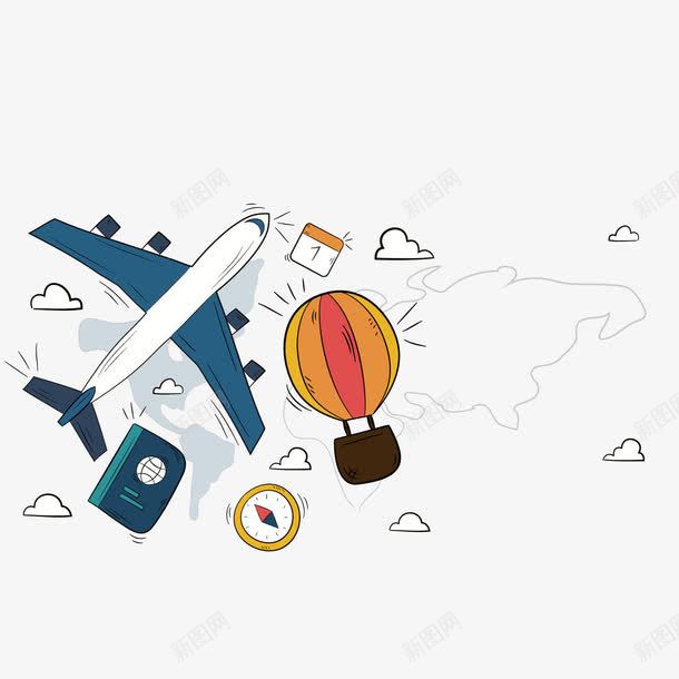去旅行png免抠素材_88icon https://88icon.com 夏天 热气球 版图 装饰