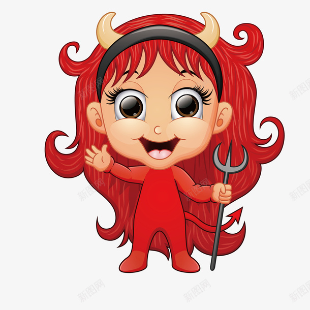 红色女妖怪png免抠素材_88icon https://88icon.com png图形 png装饰 万圣节 叉子 女鬼 女鬼PNG 女魔 妖怪 手绘 红色 装饰