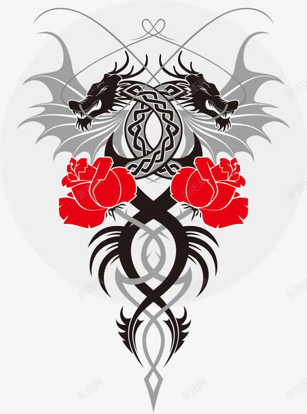 西方龙与玫瑰图章矢量图eps免抠素材_88icon https://88icon.com 创意 图章 玫瑰 西方龙 设计 矢量图